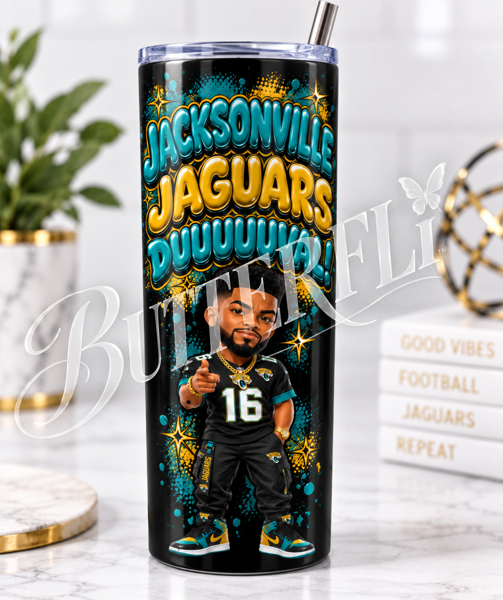 CUSTOM INSPIRED JACKSONVILLE JAGUARS DESIGN 20OZ TUMBLER